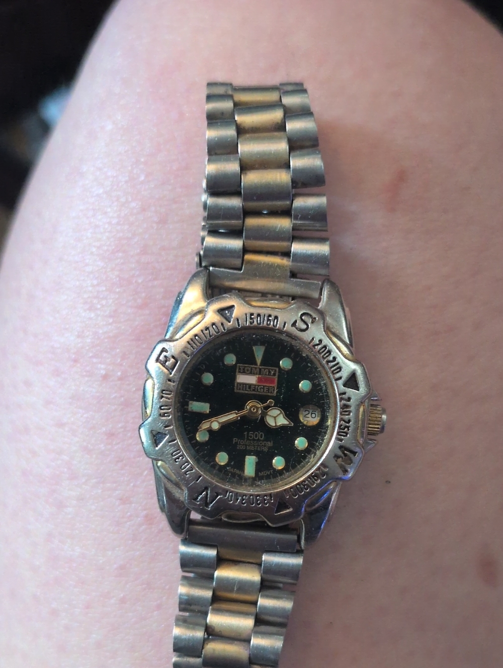Tommy Hilfiger Two-Tone Silver and Gold Divers Style Watch with Black Dial